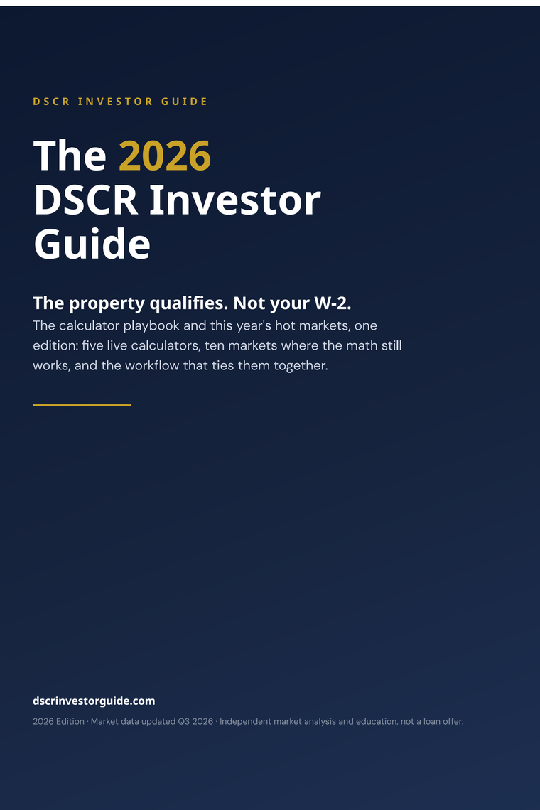 The 2026 DSCR Investor Guide book cover: The Property Qualifies. Not Your W-2.